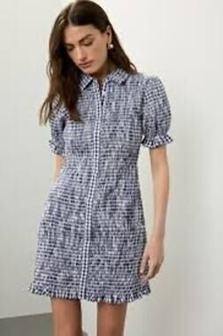 Jason Wu Collective Gingham Smocked Puff Sleeve Button-Up Mini Dress Coquette